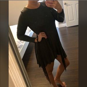 Gray Long Sleeve Fringe Dress
